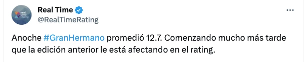 HAY PREOCUPACION POR LA CAIDA EN EL RATING DE GRAN HERMANO. ARRANCO CON 20,4 Y EN UNA SEMANA ESTA EN 12,7. CASI UN 40 POR CIENTO MENOS,