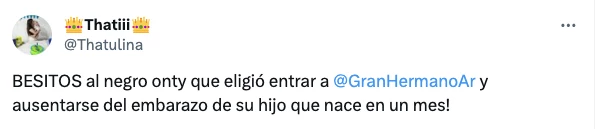 EL TUIT DE THANIA AGUILERA QUE DESATO EL PRIMER ESCANDALO DE GRAN HERMANO. LUEGO VENDRIAN OTROS. EN TODOS, ACUSA A HERNAN ONTIVERO DE AUSENTARSE DEL EMBARAZO PARA ENTRAR A LA CASA.