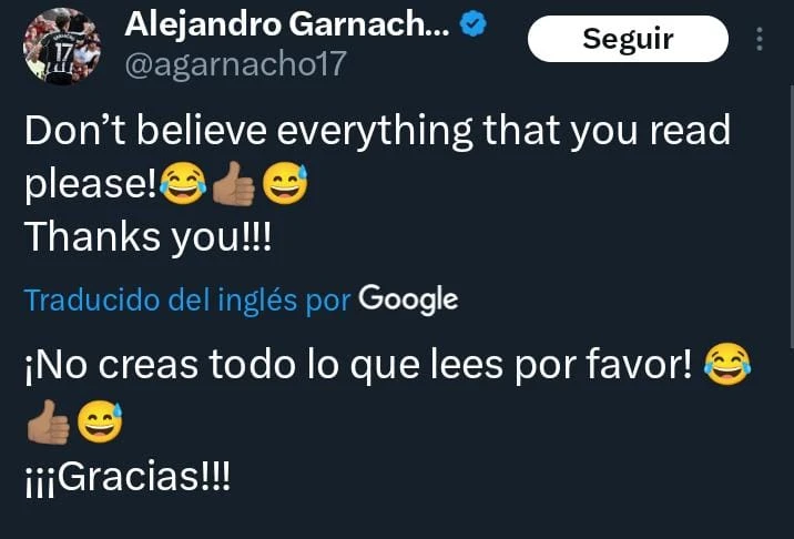 El descargo de Alejandro Garnacho