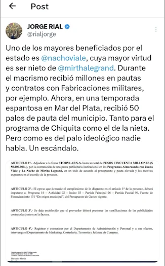 JORGE RIAL CARGO CON TODO CONTRA NACHO VIALE, MIRTHA Y JUANA.