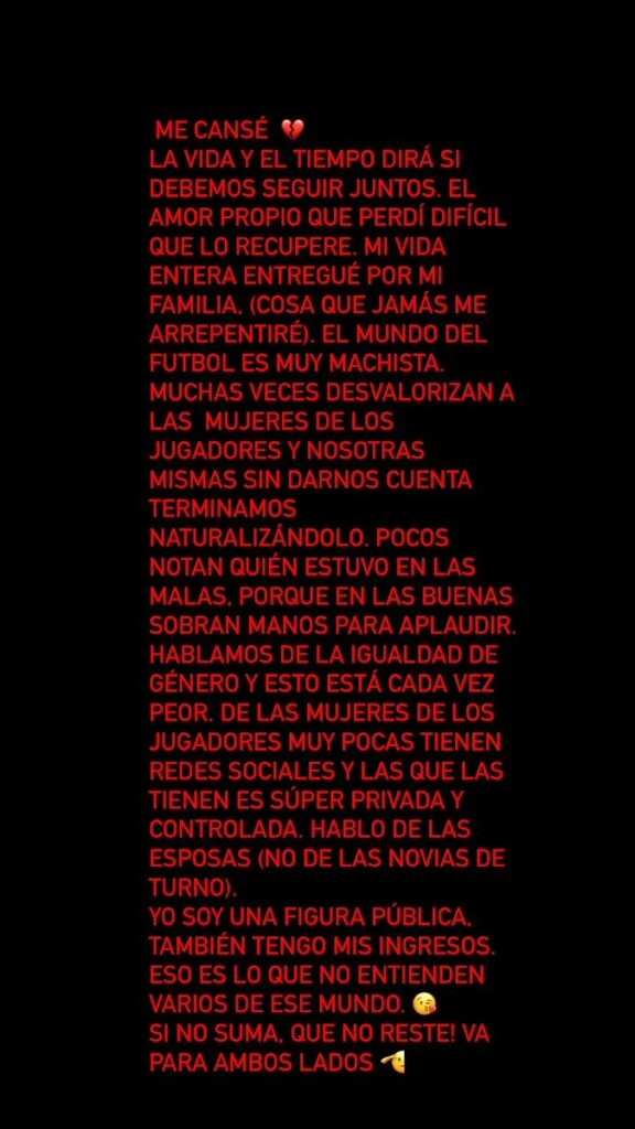 CON ESTE TEXTO CASI ILEGIBLE, ANTO LIMA ANUNCIO QUE SE SEPARA DEL COLO RAMIREZ, A QUIEN VINCULARON CON LA CHINA SUAREZ.