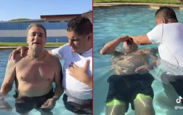 El Turco García se bautizó en Miami: el video de la ceremonia en una pileta