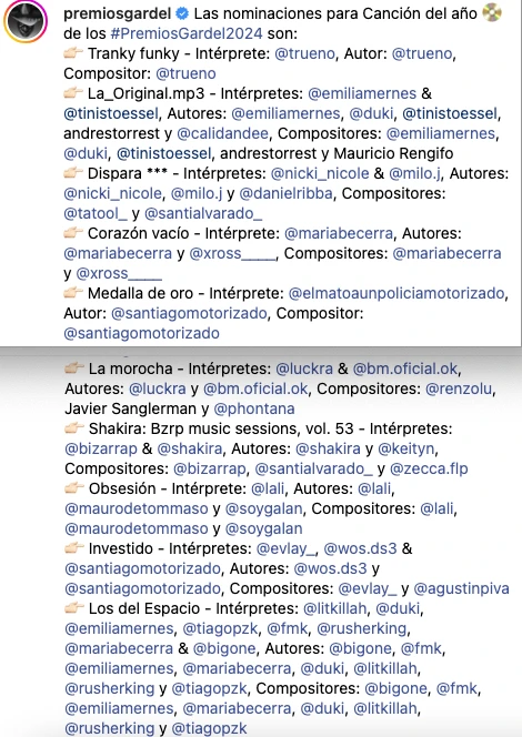 LA TERNA A CANCION DEL AÑO DONDE COMPITEN, ENTRE OTROS, TINI, LALI Y NICKI NICOLE. ¡QUE LIO SE ARMO!