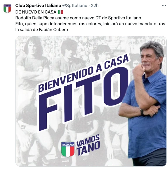 ASI, CON ESTE ESCUETO COMUNICADO, SPORTIVO ITALIANO ANUNCIO LA SALIDA DE POROTO CUBERO.