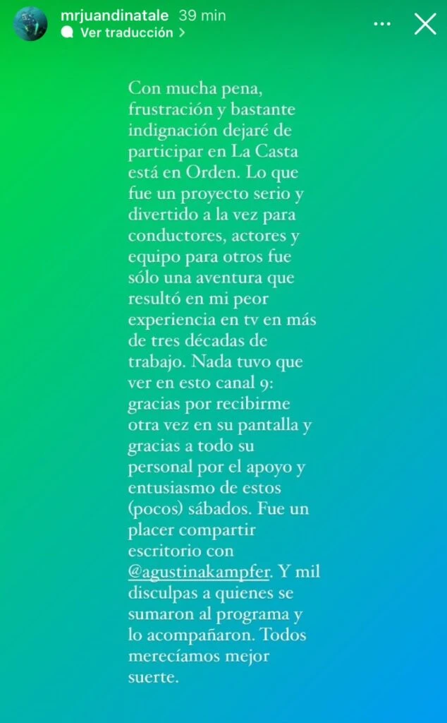 LA BRONCA DE JUAN DI NATALE POR LO QUE PASO CON LA CASTA ESTA EN ORDEN.
