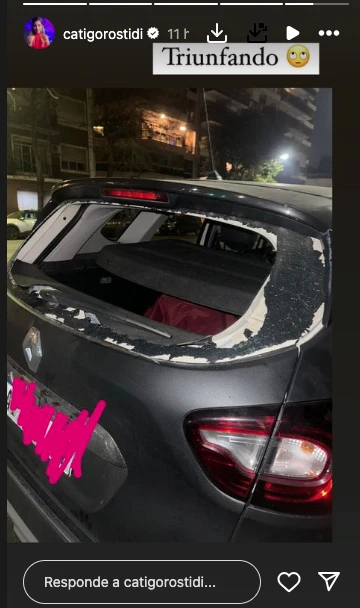 ASI QUEDO EL AUTO DE CATALINA TRAS SUFRIR EL ATAQUE. ¿QUIEN LO HIZO?