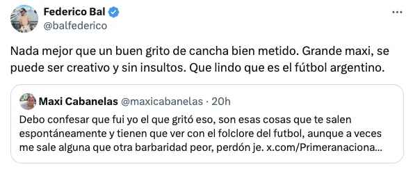 POR SUERTE FEDE BAL SE LO TOMO BIEN Y AGRADECIO EL GRITO HACIA SU MAMA.