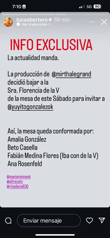 SEGUN LUCAS BERTERO, BAJARON A FLOR DE LA VE PARA LLEVAR A YUYITO GONZALEZ