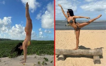 Las acrobáticas vacaciones de Silvina Escudero en Brasil con su novio: las bikinis que eligió