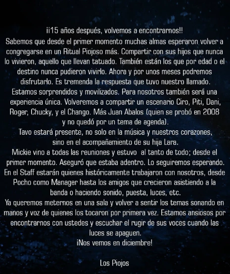 El comunicado de Los Piojos