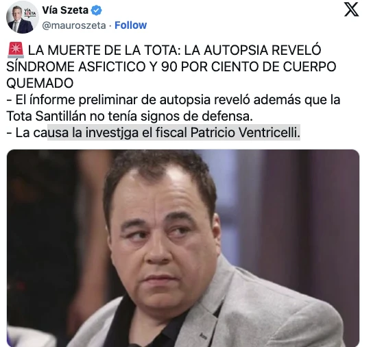 Los resultados de la autopsia de la Tota Santillán