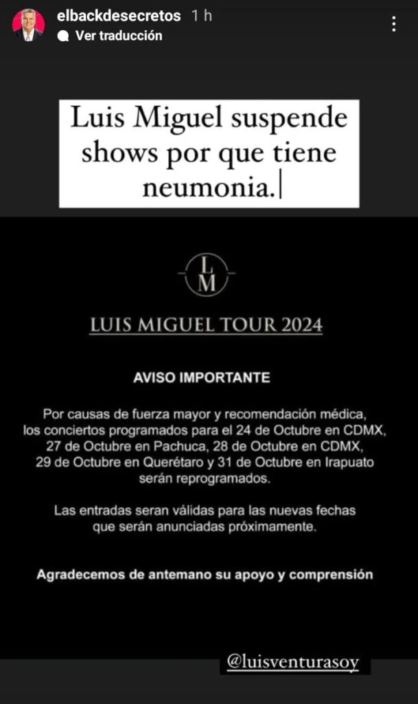 SEGUN LUIS VENTURA, LUIS MIGUEL TIENE NEUMONIA