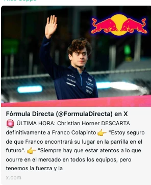 DESCARTARON A COLAPINTO PARA LA FORMULA UNO EL AÑO QUE VIENE. BAJONAZO.