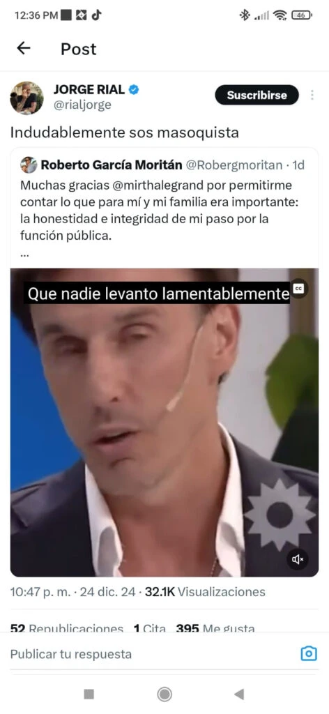 JORGE RIAL DIAGNOSTICO A MORITAN COMO "MASOQUISTA".