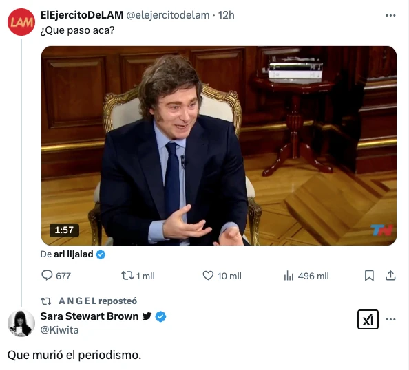 PARA KIWITA, UNA DE LAS VIUDAS DE JORGE LANATA, LA ENTREVISTA DE JONY VIALE A MILEI DRECRETO "LA MUERTE DEL PERIODISMO".