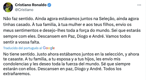 ASI SE EXPRESO CRISTIANO RONALDO TRAS ENTERARSE DE LA MUERTE DE SU COMPAÑERO EN LA SELECCION E PORTUGAL.