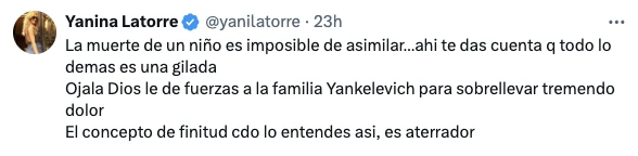 YANINA LATORRE EXPRESO SU DOLOR POR LA TRAGEDIA DE MILA.