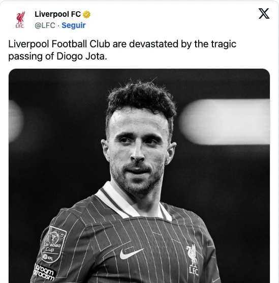 EL LIVERPOOL, ULTIMO CAMPEON INGLES, SE DECLARO DESVASTADO POR LA TRAGEDIA QUE GOLPEO A SU JUGADOR.