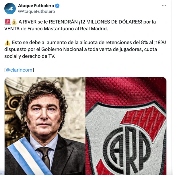 ASI INFORMO EL PERFIL ATAQUE FUTBOLERO LA NOVEDAD QUE PERJUDICA A LOS MILLONARIOS. ¡12 MILLONES MENOS!