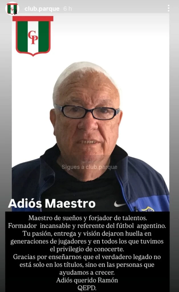 ASI INFORMO EL CLUB PARQUE EL FALLECIMIENTO DE RAMON MADDONI.