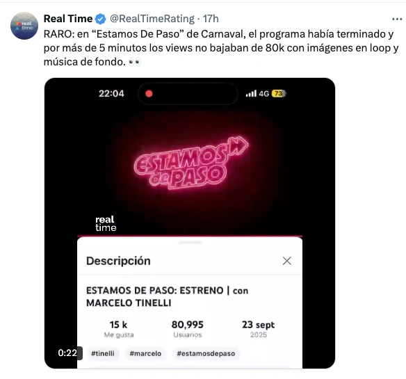 LA CUENTA ESPECIALIZADA EN AUDIENCIAS REAL TIME RATING DESCONFIA DE LOS NUMEROS DEL PROGRAMA DE TINELLI.