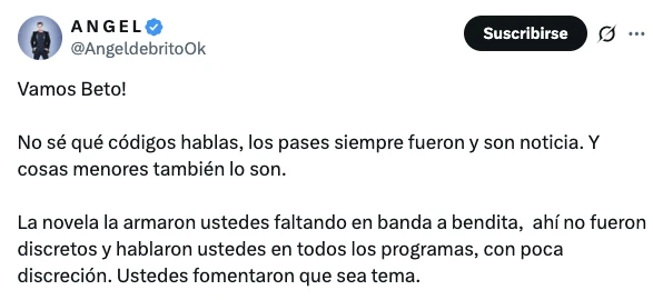 LA TREMENDA RESPUESTA DE ANGEL DE BRITO A BETO. ¿HASTA DONDE LLEGARAN?