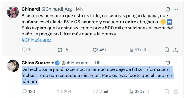 LA FRASE DESPECTIVA DE LA CHINA SUAREZ CONTRA SU EX BENJAMIN VICUÑA.