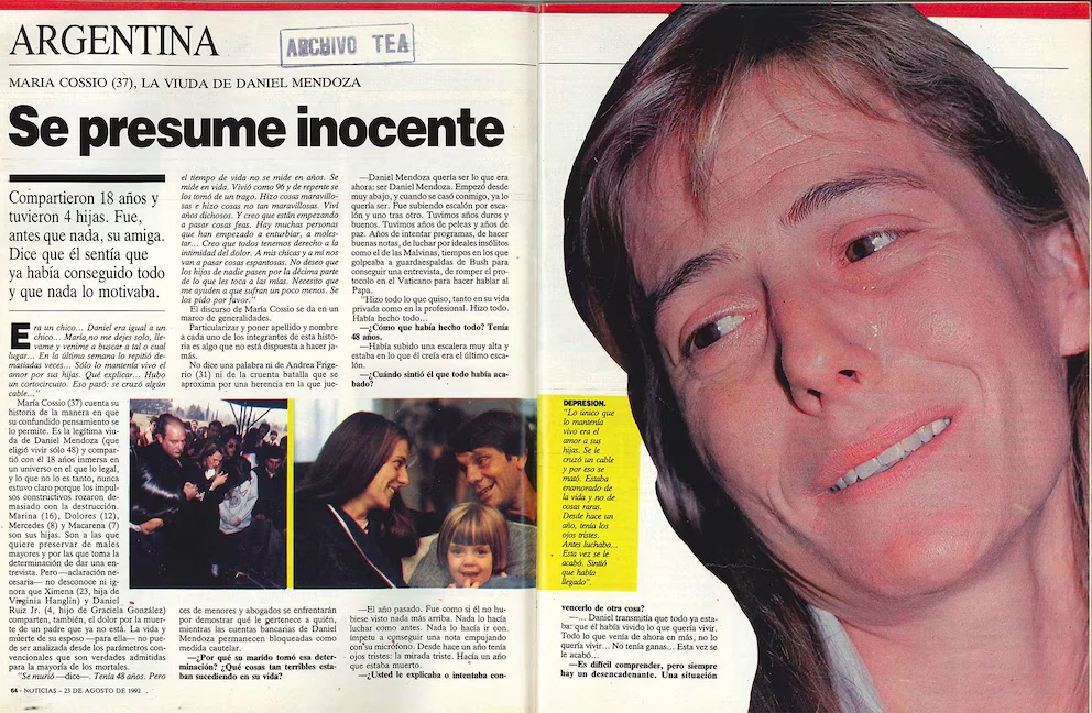 MARIA COSSIO, LA ESPOSA DE MENDOZA, MADRE DE 4 DE SUS SEIS HIJOS, DIO UNA SOLA NOTA TRAS SU MUERTE.