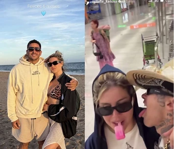 A LA IZQUIERDA, WANDA CON MARTIN MIGUELES, AYER, EN PUNTA DEL ESTE. A LA DERECHA, ELLA CON L-GANTE EL 25 DE JULIO. SI LE PUSO QUE CUMPLEN SEIS MESES NO DAN LAS CUENTAS.