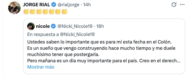 JORGE RIAL FELICITO A NICKI NICOLE POR ADHERIR AL PARO.