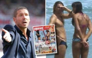 Diego Simeone, Carolina Baldini y el bañero He-Man. (Fotos: Archivo Paparazzi)