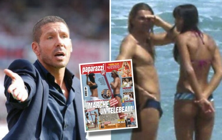 Diego Simeone, Carolina Baldini y el bañero He-Man. (Fotos: Archivo Paparazzi)