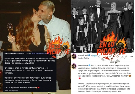 Está en un cumple: Icardi con la China, Icardi con Wanda. ¿No son muuuuuy parecidas las dos dedicatorias?
