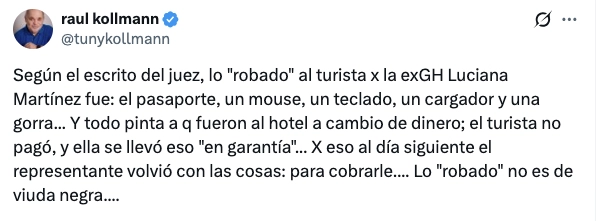 SEGUN TUNY KOLLMANN, LA VERDAD DE LA MILANESA DEL CASO DE LUCIANA DE GRAN HERMANO ES ESTA: VIUDA NEGRA NO ES. ES OTRA COSA...