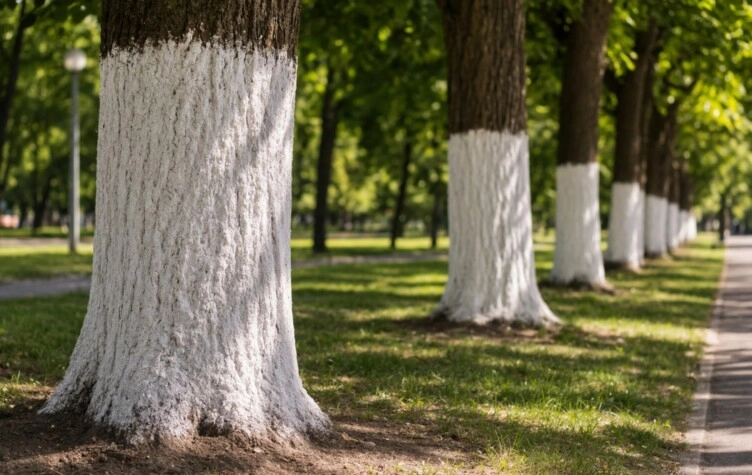 Por qué se pintan de blanco los troncos de los árboles y para qué sirve.