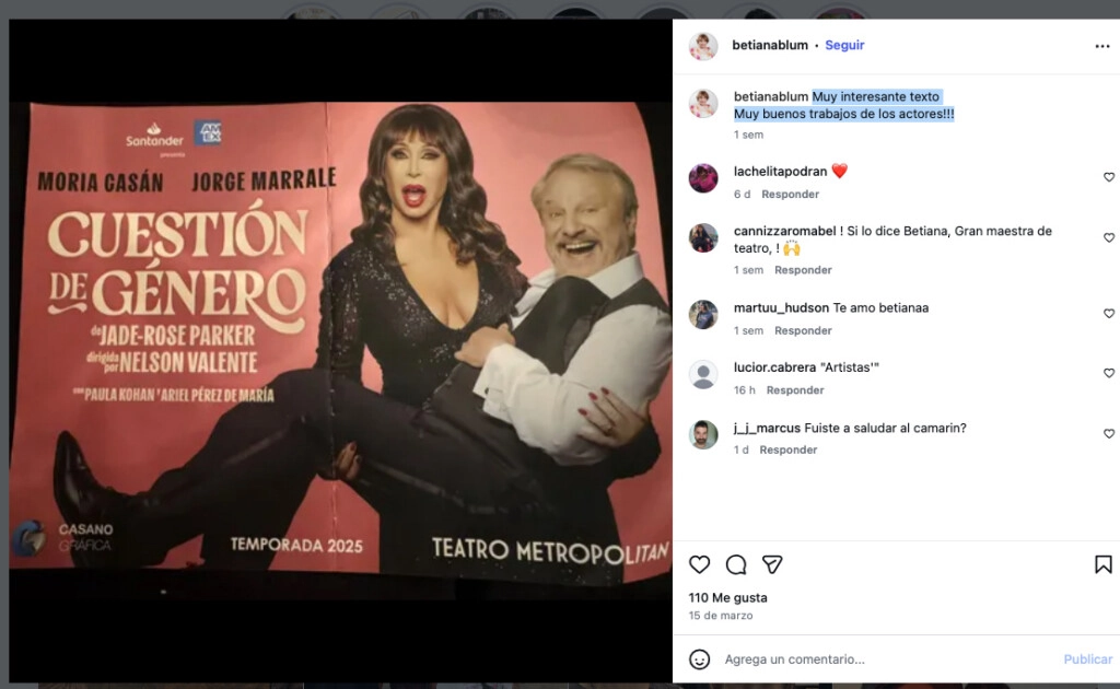 CURIOSAMENTE, BLUM FUE BASTANTE ELOGIOSA CON EL ESPECTACULO Y SUS PROTAGONISTAS.