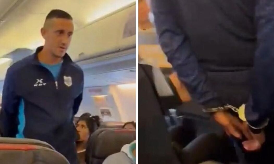 ¡Hay video! El futbolista que desató pánico en un avión y terminó detenido en frente de todos