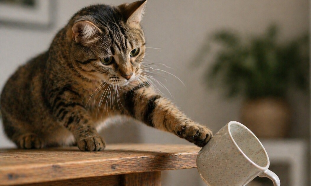 No es maldad: por qué los gatos tiran cosas al suelo y qué significa realmente