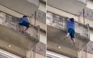 El video de un hombre que cayó desde un cuarto piso y sobrevivió
