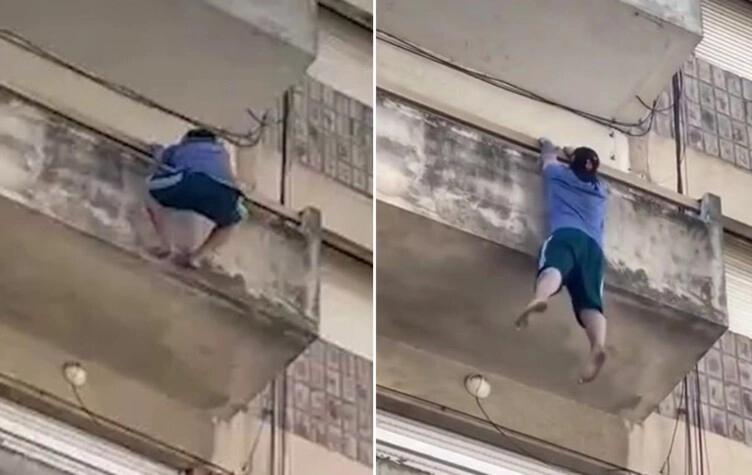 El video de un hombre que cayó desde un cuarto piso y sobrevivió