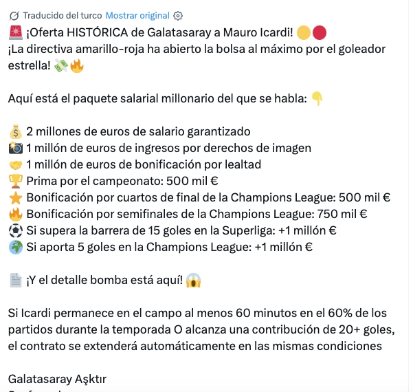 LA OFERTA "HISTORICA" QUE LE HICIERON A ICARDI PARA RENOVAR CON EL GALATASARAY.