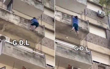 Imágenes sensibles: el fuerte video de un hombre que cayó desde un cuarto piso y sobrevivió al impactar sobre un patrullero