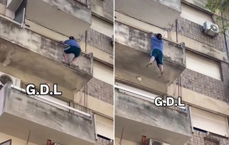 Imágenes sensibles: el fuerte video de un hombre que cayó desde un cuarto piso y sobrevivió al impactar sobre un patrullero