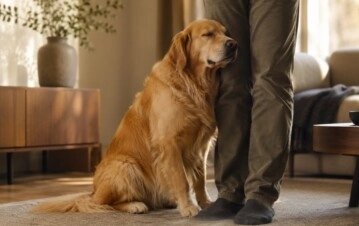 Qué significa que un perro se apoye contra tus piernas cuando estás quieto