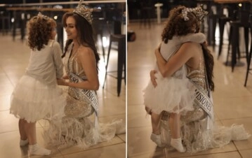 Tamara Rogouski con su hija, después de consagrarse Miss Universo Argentina. (Instagram)