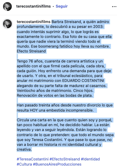 EL FUERTE POSTEO DE  TERESA COSTANTINI DANDO A CONOCER EL ACUCIANTE MOMENTO QUE VIVE CON SU EX ESPOSO, EL MAGNATE EDUARDO COSTANTINI