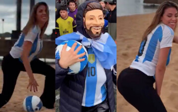 ¡El video de la polémica! En plena crisis, Virginia Gallardo bailó la canción del mundial con una careta de Messi y se armó con todo