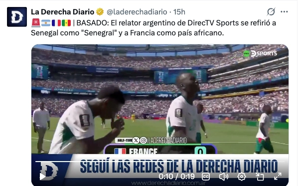 EL TUIT DEL SITIO "LA DERECHA DIARIO" QUE PROVOCÓ TODO EL LIO.