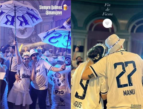 JOVE ES TAN FANATICO DE QUILMES QUE TERMINO LA FIESTA DE CASAMIENTO CON LA CAMISETA DE QUILMES. TAMBIEN SE LA PUSO SU MUJER, AGUSTINA LOPEZ, OTRA PERIODISTA.
