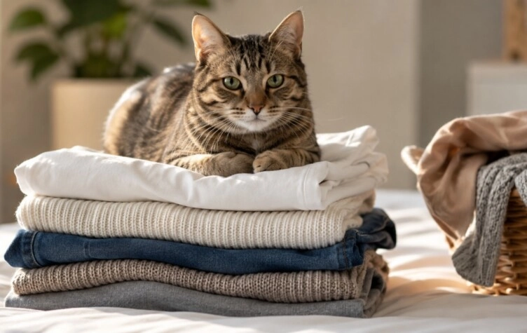 Por qué tu gato se sienta arriba de la ropa limpia y qué está intentando decirte